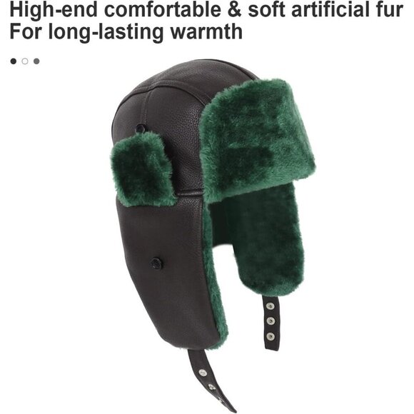 Women\'s Black Hunting Ear Flap Christmas Vacation Trapper Faux Fur Hat